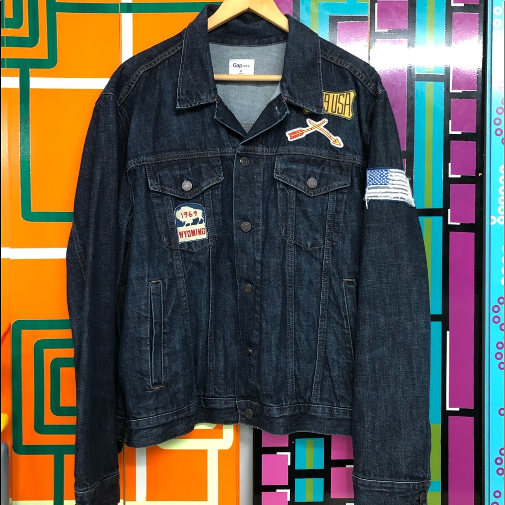 SOLD - GAP 1969 Dark Indigo Patched Denim Jacket